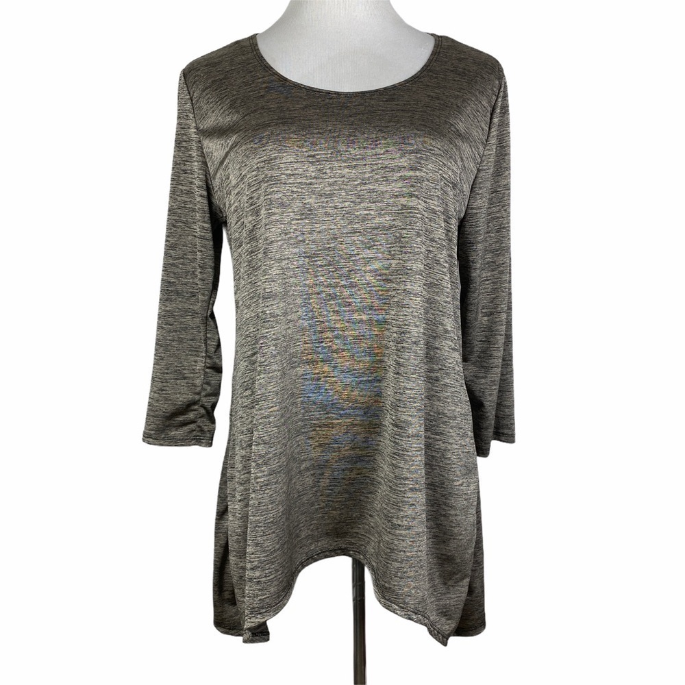 Sweet Clarity Sharkbite Hem Tunic Women's Large Heather Gray/Gold‎ 3/4 Sleeve